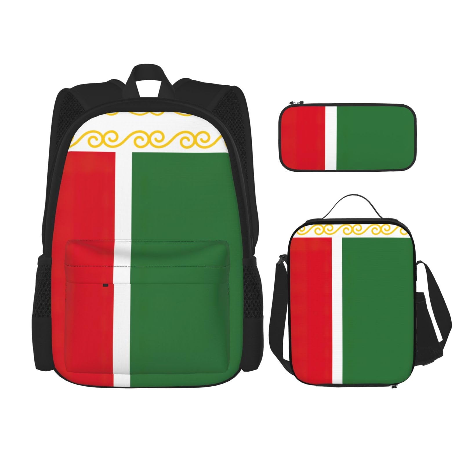 YHBLYKXP Flag of the Chechen Republic Backpack 3-Piece Casual Backpack Set (Backpack + Waist Bag + Small Pouch), Unisex Daypack