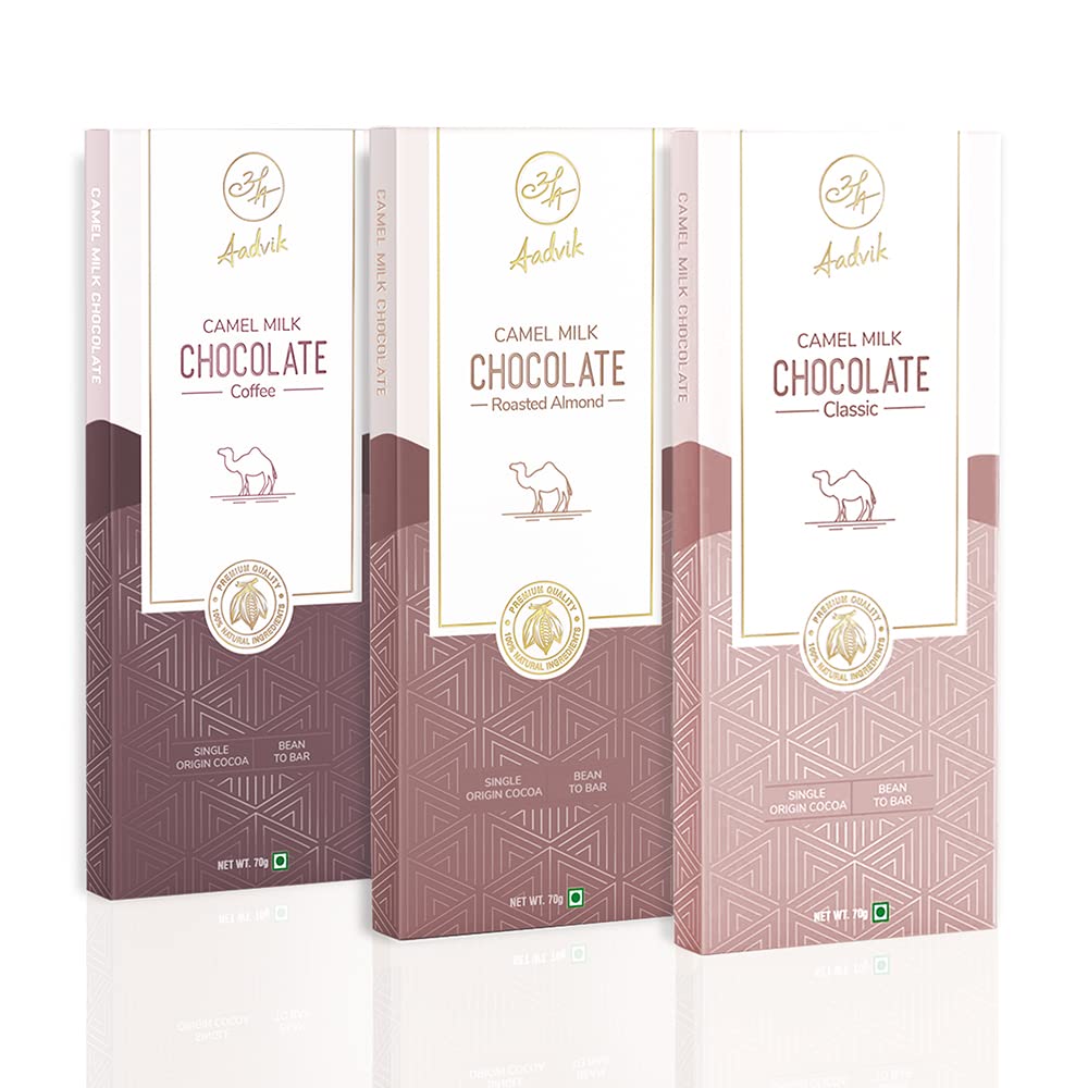 Aadvik Camel Milk Chocolate | Assorted Classic, Roasted Almonds and Coffee 210gms