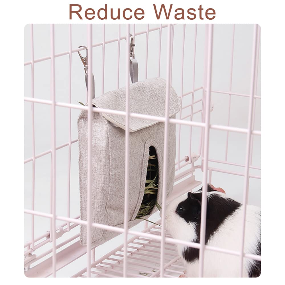 Rabbit Hay Feeder Bag, Guinea Pig Hay Feeder Storage,Sack Hay Bag Feeding Bag Storage for Chinchilla Hamsters Rabbit Guinea Pig Small Animals (L, Grey) - image 4