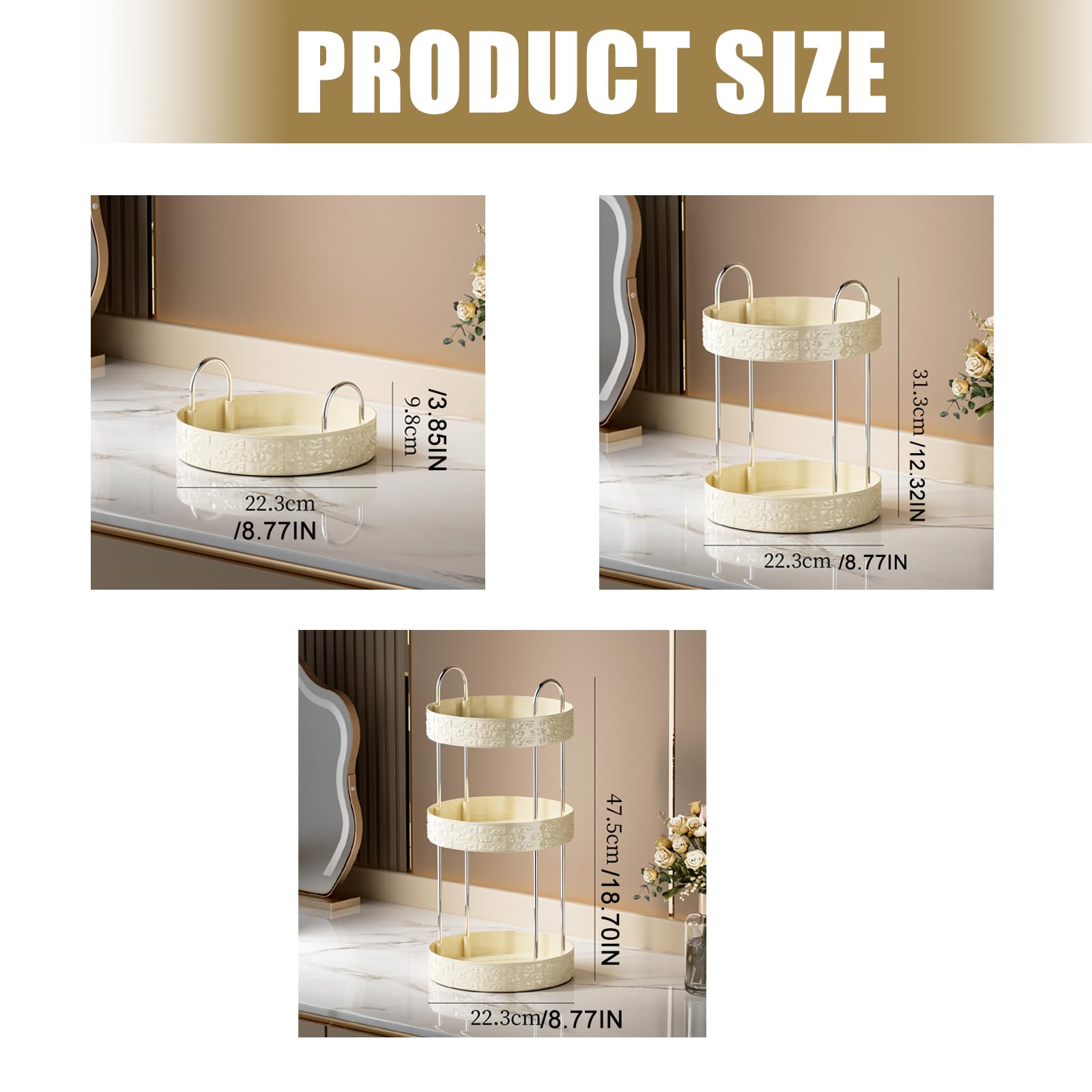 Organisateur d ' Accessoires cosmétiques Étagère rotative Haute capacité de Cadre en Acier Inoxydable Plateau de Rangement pour la Maison ou Le Bureau Rangement à Domicile Vertical de de