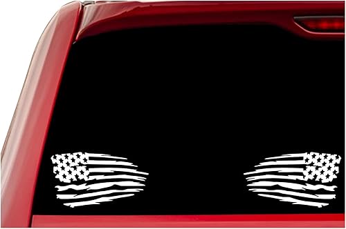 Miniatura 5 de URI735 URI735 - Calcomanías de vinilo con diseño de bandera estadounidense hecha jirones con espejo, 2 unidades, impresiones UR, para autos,