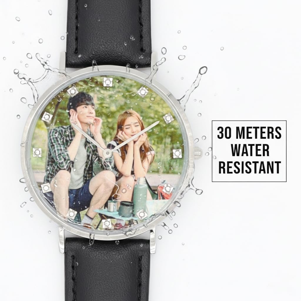 Coppia di orologi da polso personalizzati, con incisione personalizzata per uomini e donne, orologi da polso al quarzo con cinturino in pelle nera, con marcature a diamante, resistente