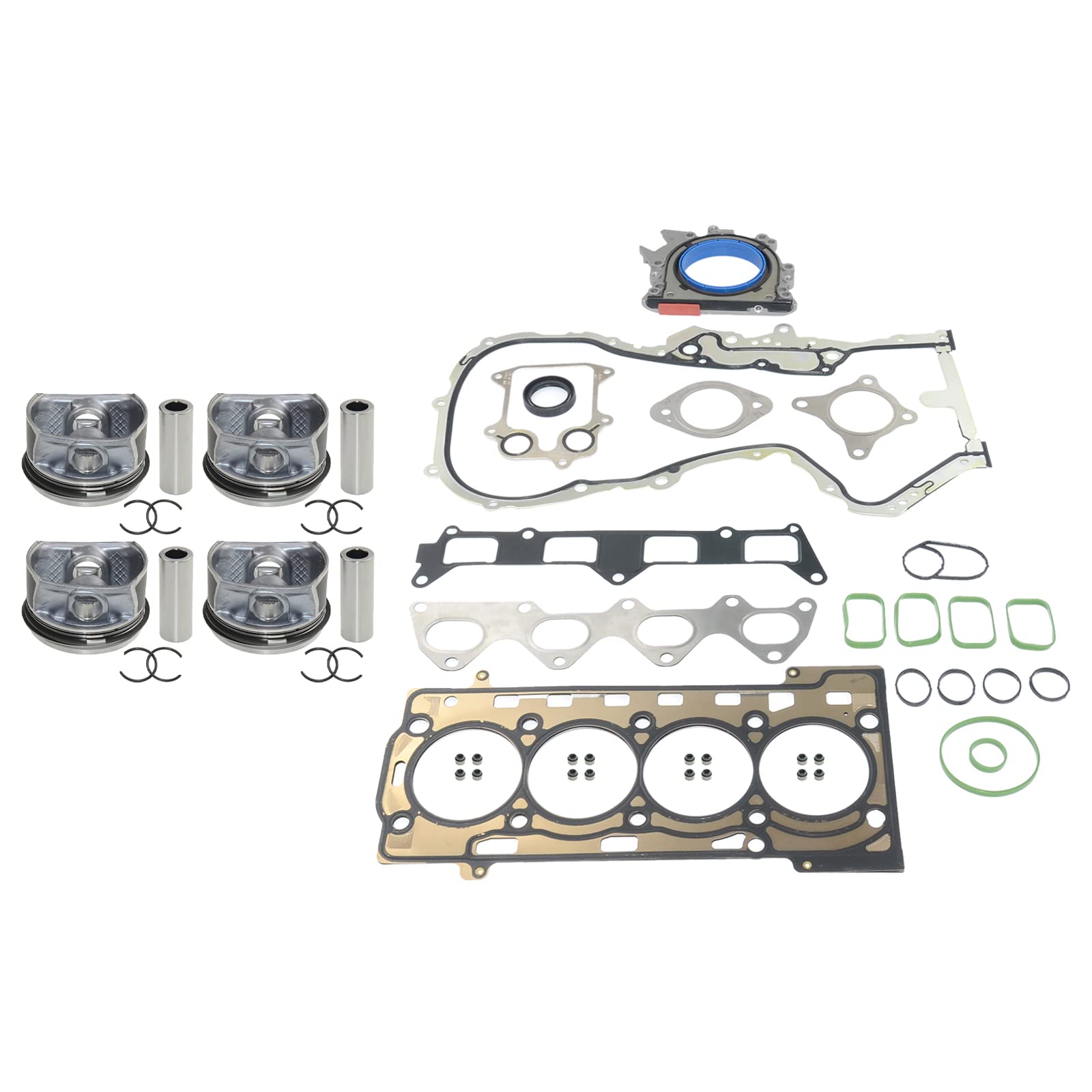 Guarnizione testa cilindro + kit 4 pistoni compatibile con 03C107065AQ 03C109287G 03C103383R