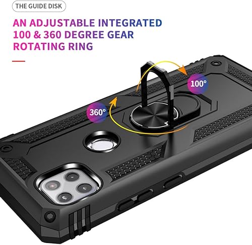 Miniatura 4 de Funda para Moto One 5G Ace, con protector de pantalla HD, grado militar anillo de montaje en coche con soporte híbrido de policarbonato duro de
