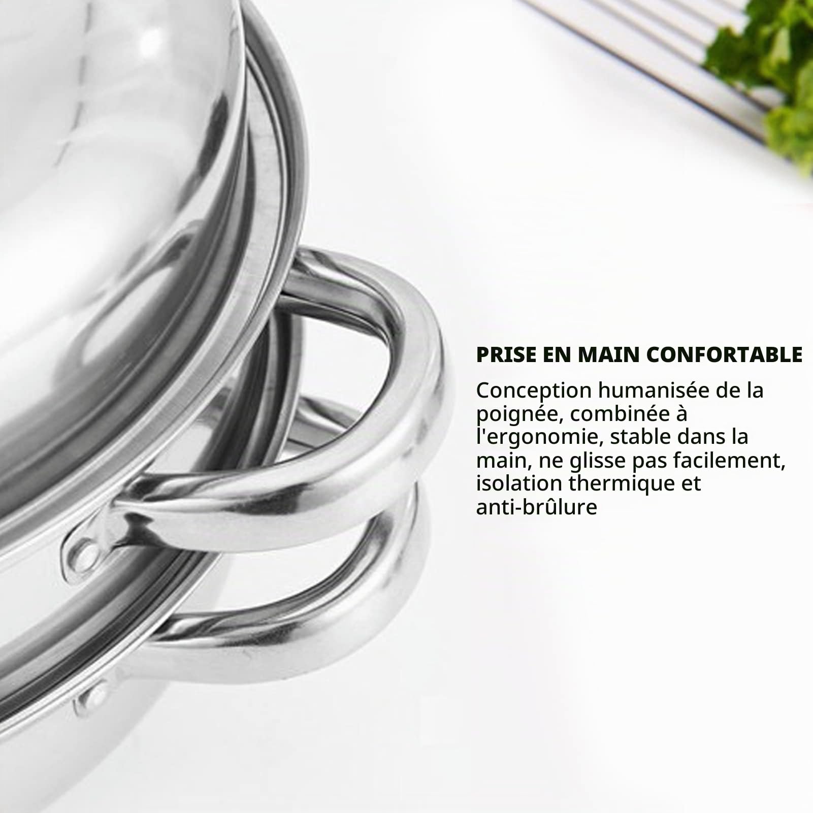 Ensemble de Marmites à Vapeur en Acier Inoxydable à 2 Couches, Cuiseur Vapeur pour la Cuisson, Casserole de Tous les Jours, Ensemble de Casseroles à Vapeur, avec Couvercle en Verre, Casserole à Induct