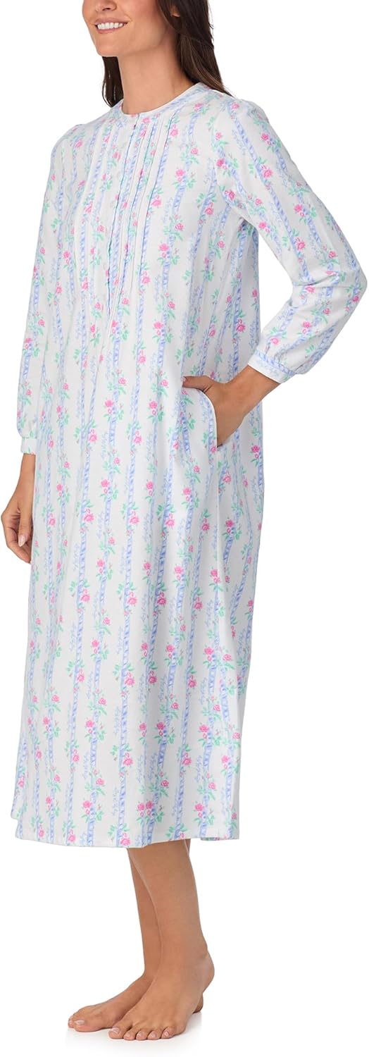 Lanz of Salzburg Sleepwear for Women Classic Long Sleeve Henley Style Soft Flannel Pajama Nightgown - Image 3