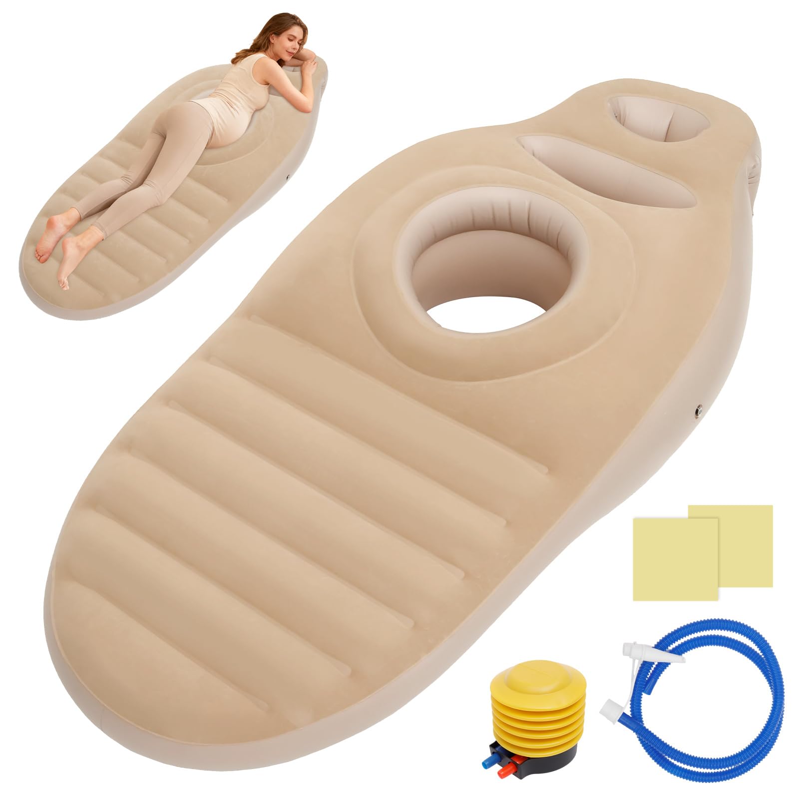 Jokapy Pregnancy Pillow Mattress with Hole Perforated PVC Inflatable Mattress Belly Lying Mat for Pregnant Women Comfortable Belly Pillow Full Body Pregnancy Airbed for Stomach Sleeping (with Pump)