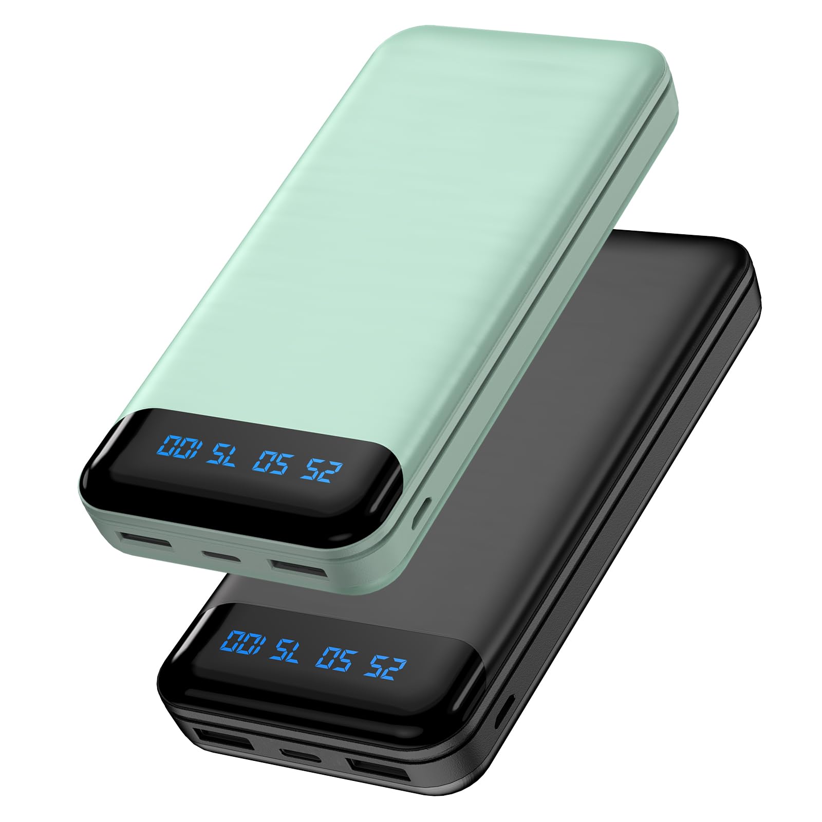 Enerwow Power Bank, 2 Pezzi 16000mAh USB C Powerbank 3A Ricarica Rapida, Ultra Sottile & Leggero Mini Caricatore Portatile con LED Display, Batteria Esterna per iPhone, iPad, Samsung etc