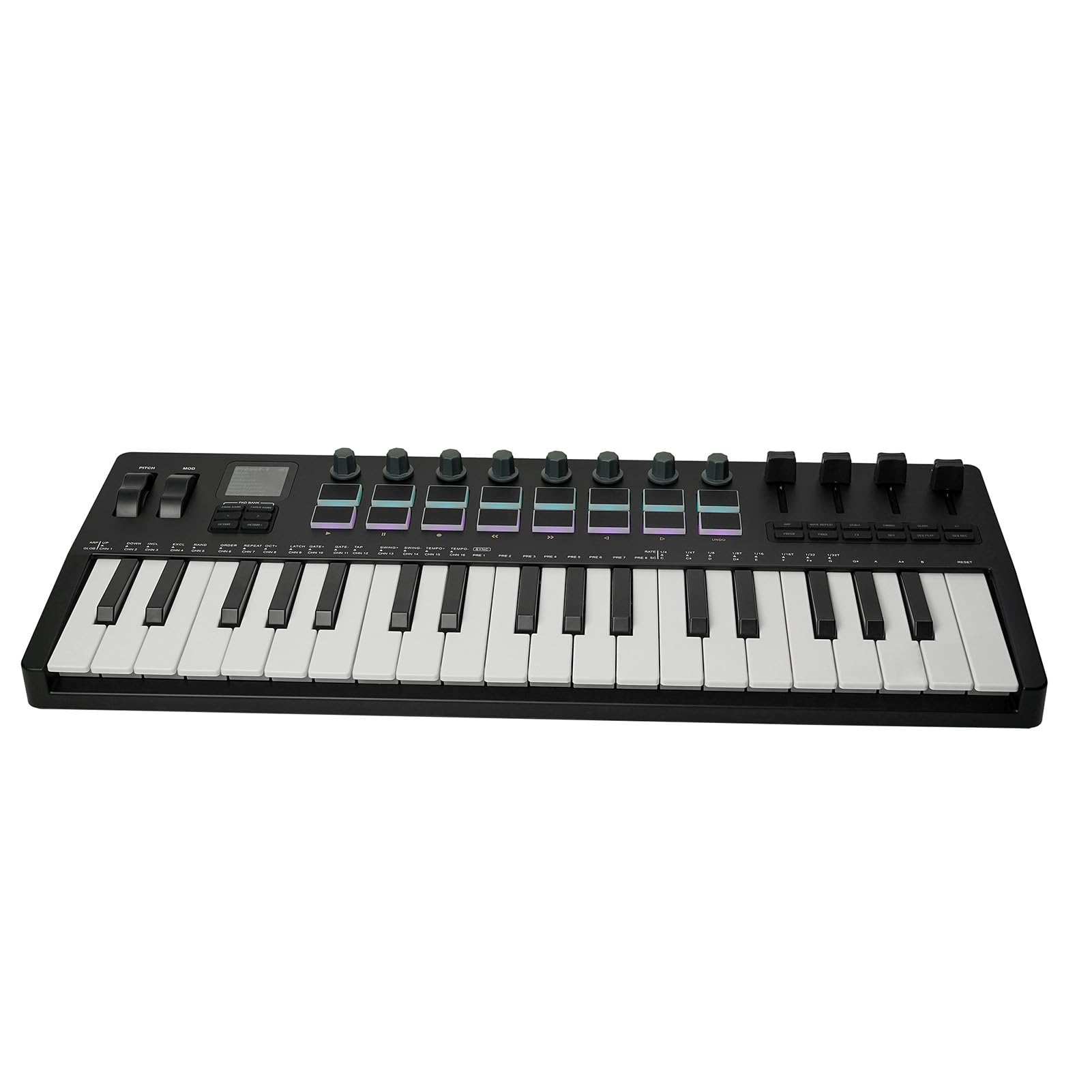 Teclado MIDI, Controlador MIDI USB de 37 Teclas, 16 Pads RGB, 8 Perillas, Motor de Sintetizador para Producción Musical