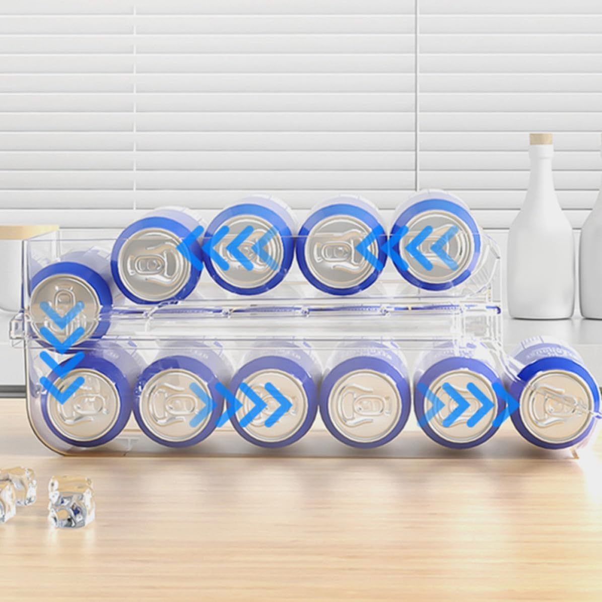 Plastic Soda Organizer for Refrigerator Double Layered Design, Automatic Rolling Can Dispenser and Fridge Can Holder for Organizing Beverages in Rvs and Cabins