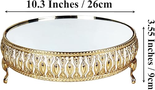 Miniatura 3 de Soporte redondo dorado de 10 pulgadas para tartas, soporte de pedestal de metal con cristales, plato de exhibición de queso de postre para boda,