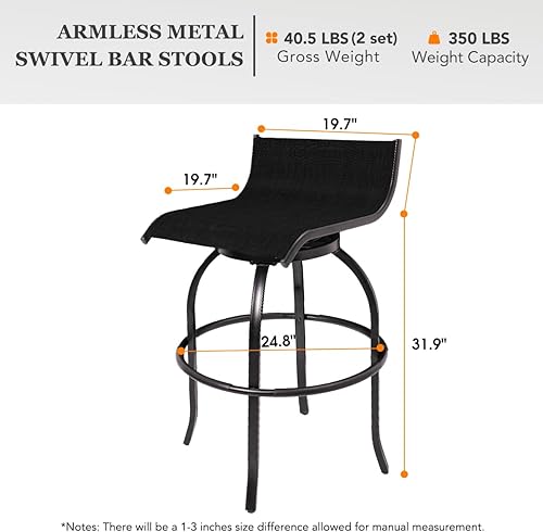 Miniatura 3 de Sundale Outdoor Juego de 2 taburetes de bar giratorios con respaldo, sillas altas de tela de textileno para todo tipo de clima, taburetes altos sin