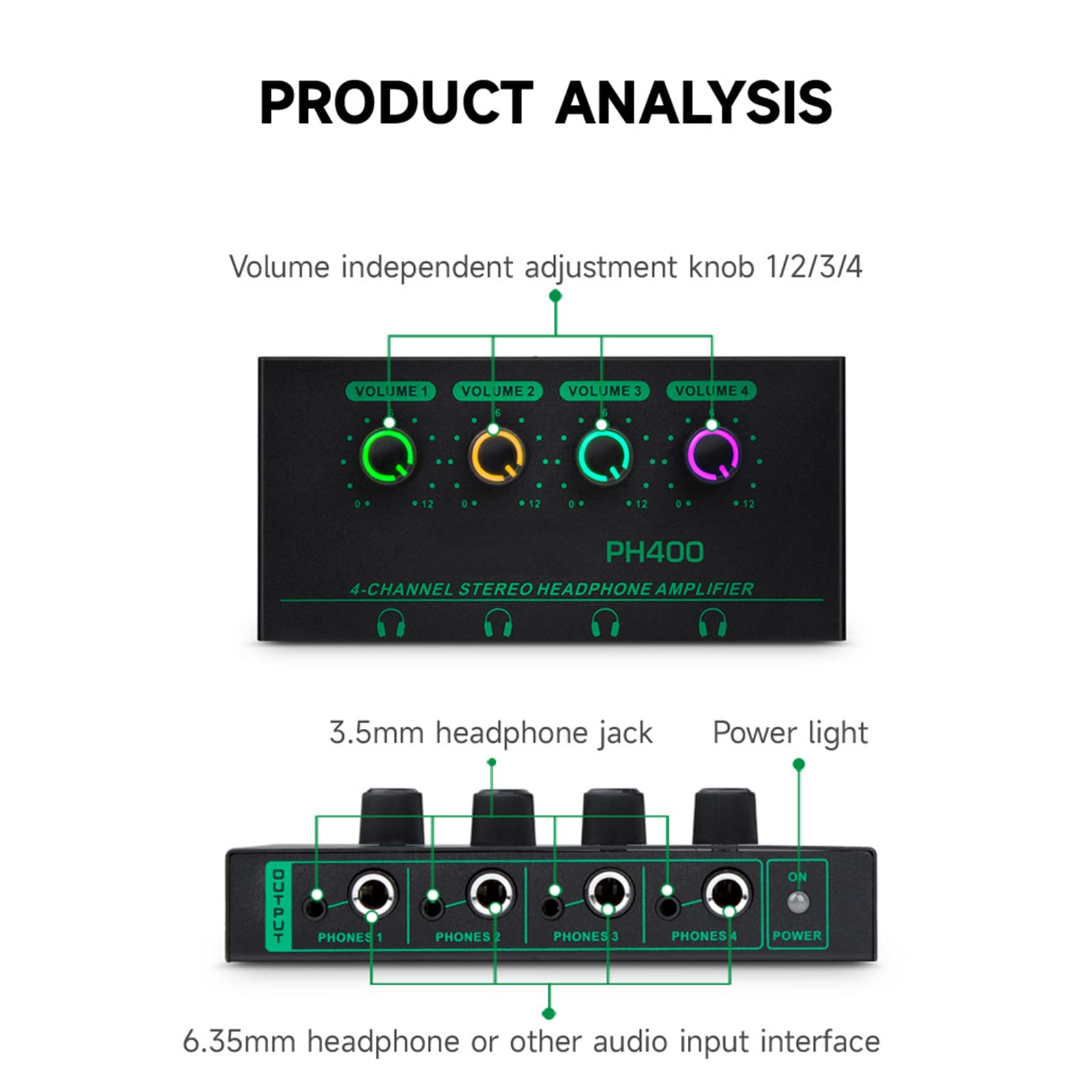 Amplificatore per cuffie 4 canali in metallo stereo splitter controllo volume cuffie stereo LED