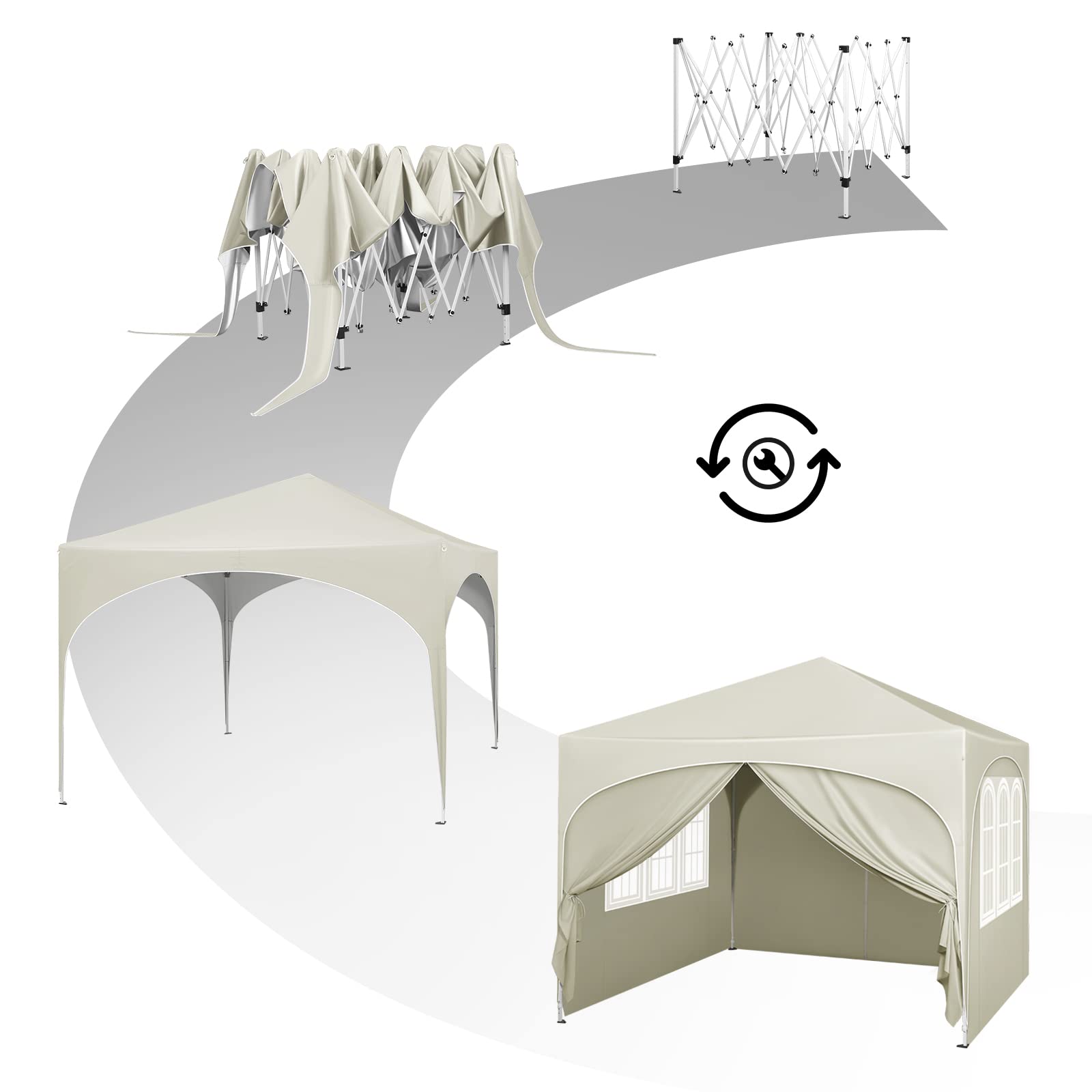 WOLTU Gazebo Pieghevole da Giardino, Gazebo Idrorepellente Pop Up da 3x3m Pannelli Laterali, Tendone Esterno, Altezza Regolabile, Protezione UV, con Custodia Beige