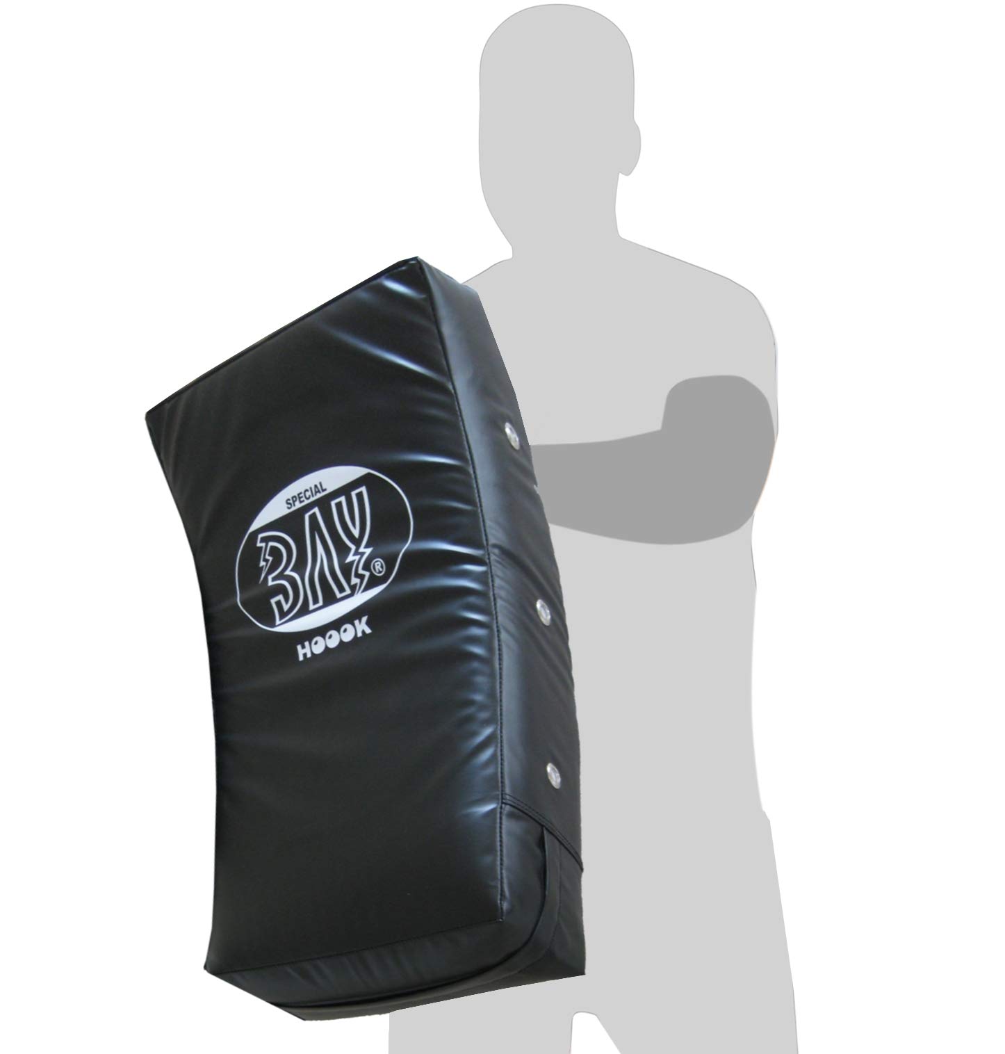 BAY HOOOK 72x37x16 cm doppelschichtiges Schlagpolster,Schlagkissen, Kickpolster, Pratzen Bodyshield Kickboxen Thaiboxen Muay Thai K1 MMA Karate schwarz krumm gekrümmt grosses 70 65 75
