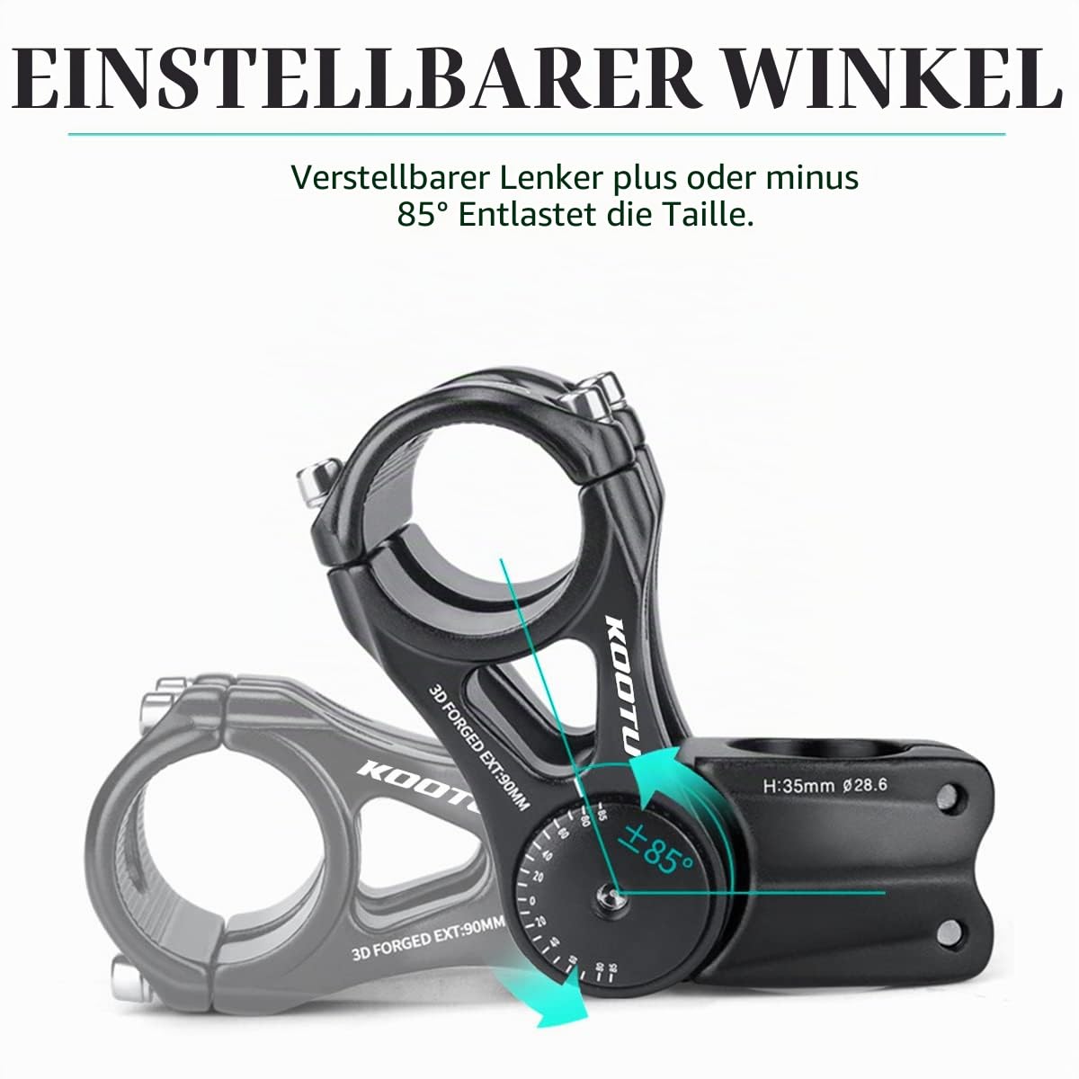 KOOTU Fahrradlenker Vorbau, 28.6mm 31.8mm Fahrrad Lenker Extender Aluminium Sechseckiges Lochdesign 85 Grad Einstellbarer Lenkervorbau Riser Fahrradlenker für Mountainbike Rennrad BMX MTB