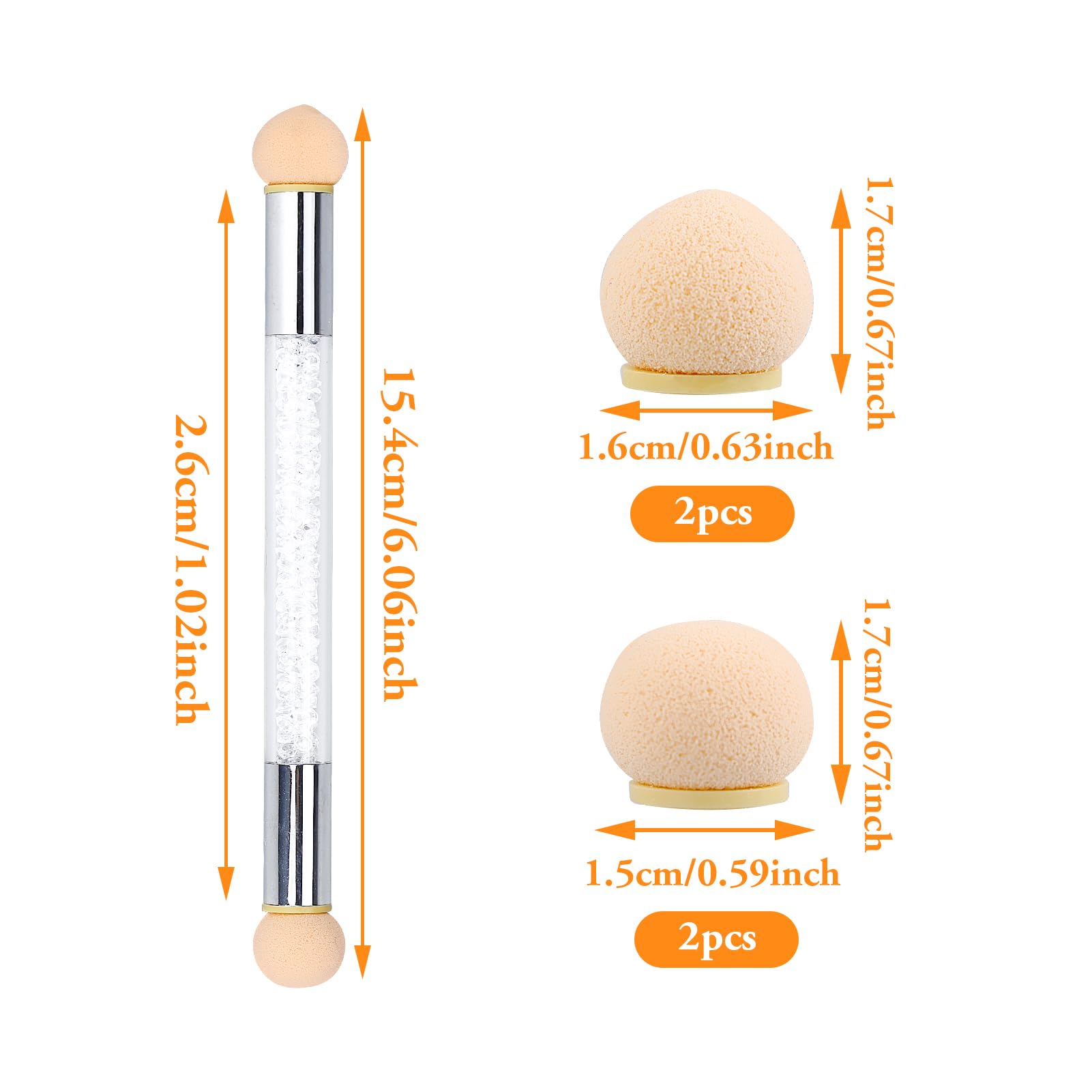 Ombre - Pennello per unghie, in spugna, per nail art, con 4 testine di ricambio, accessori per nail art a doppia testa, per effetto ombré, strumento per nail art fai da te e nail design sfumato