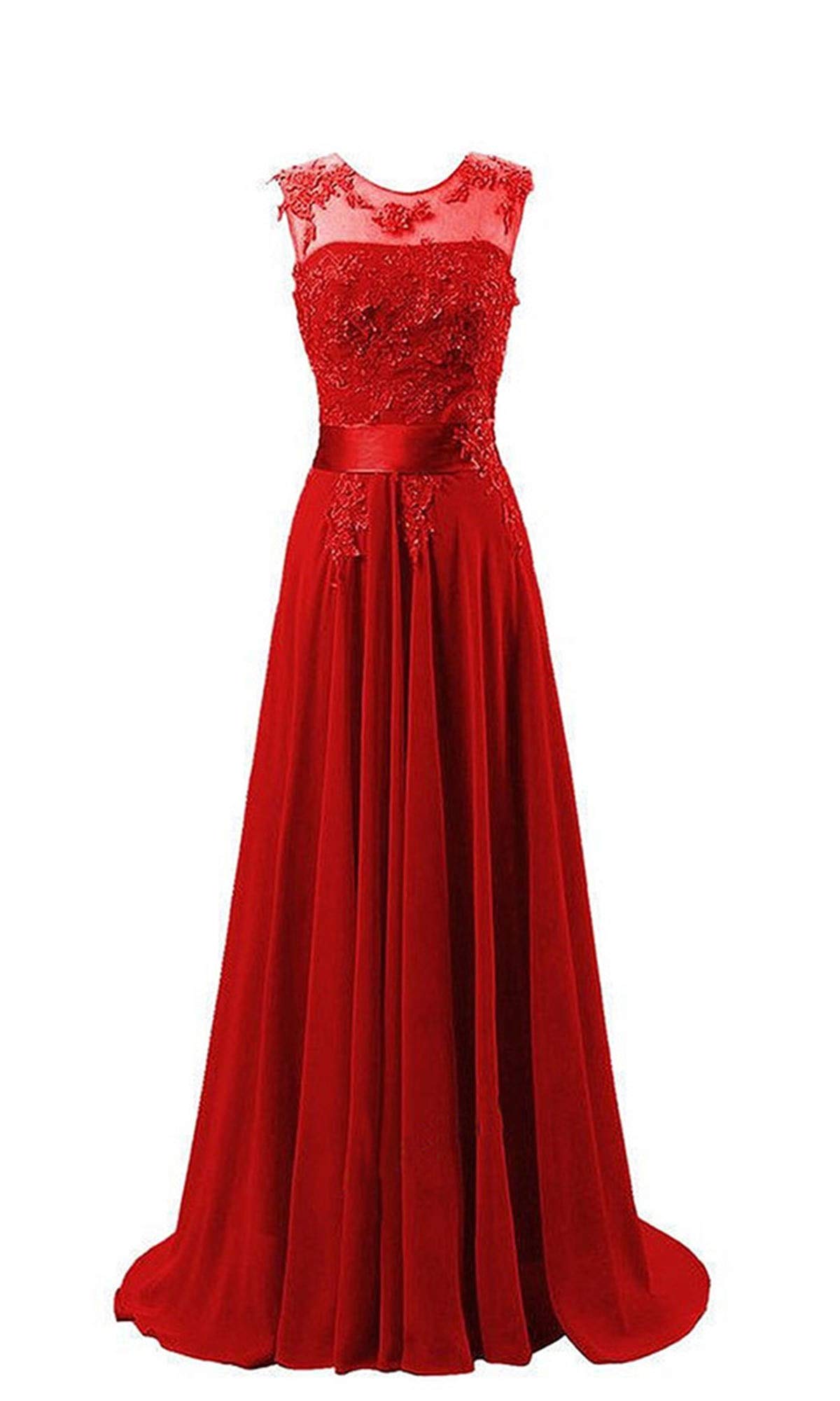WTW Women's Long Chiffon Evening Party Ball Prom Bridesmaid Wedding Dress-Red-20