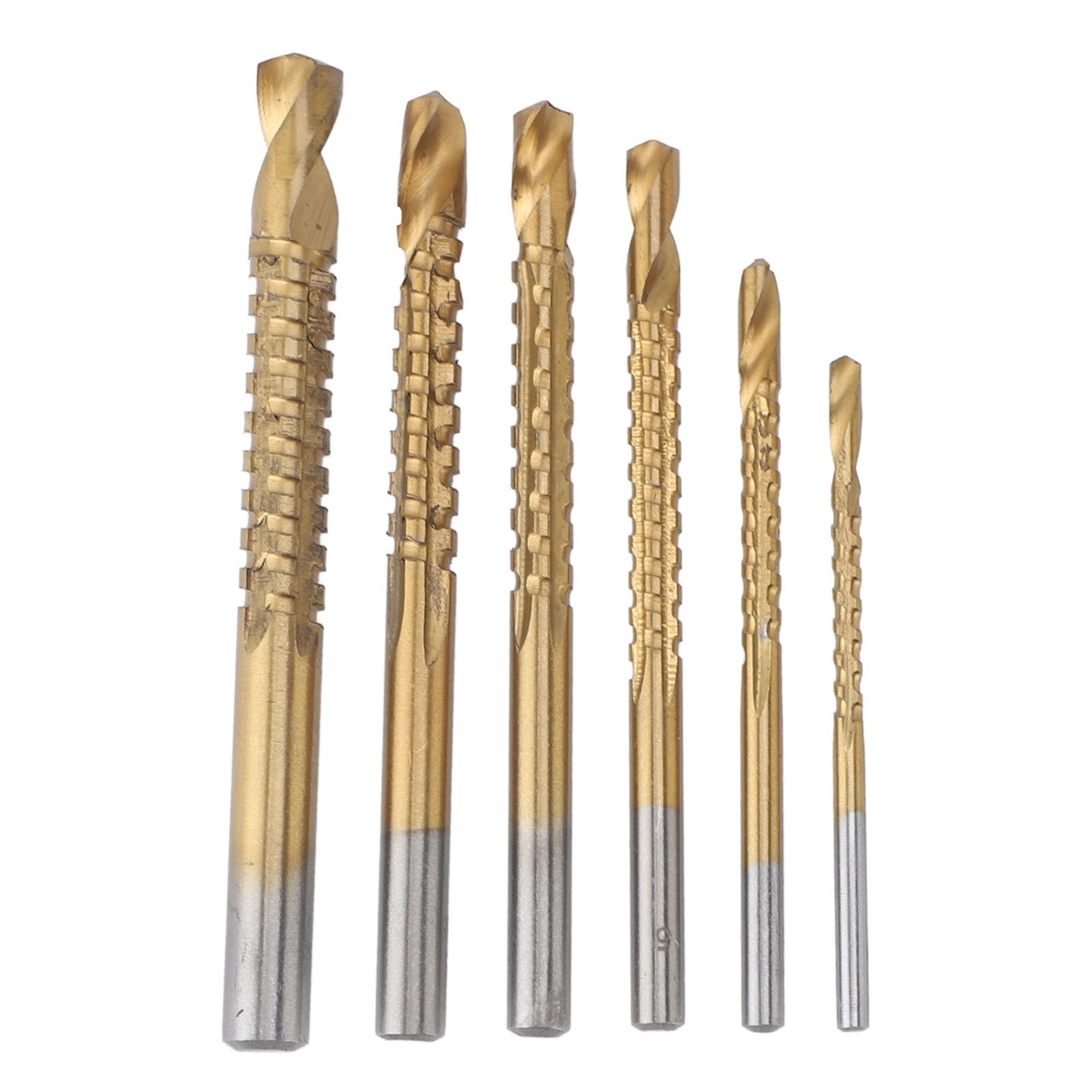 Respicefinem 6 Pcs Twist Drill Bit Set with 3 4 5 6 6 5 and 8mm Serrated Side for Wood PVC Plastic Board Grooving Chamfering Ideal for Soft Materials with Coating for Superior