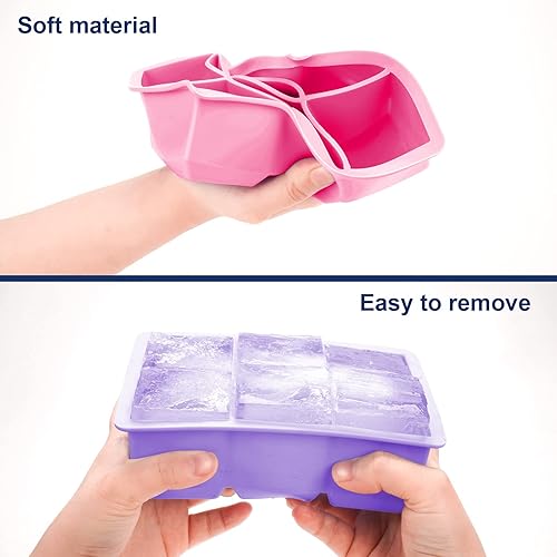 Vista 103 de Bandejas de silicona para cubitos de hielo, paquete de 3, moldes de silicona para cubitos de hielo de gran tamaño con tapa extraíble a prueba de Gris
