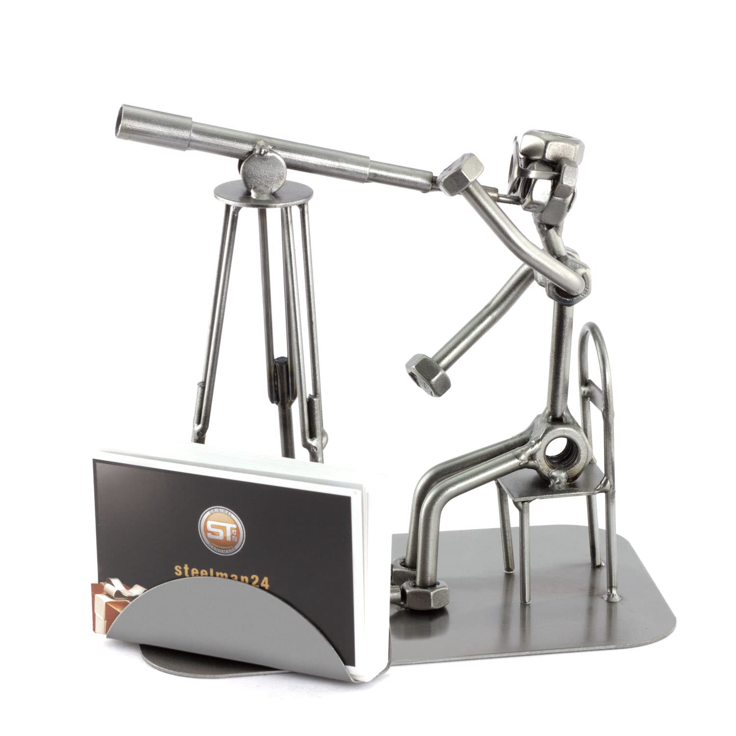 Steelman24 I Omini di Viti Astronomo con Riflettore I Idee Regalo Originale I Soprammobili in Metallo I Modellino