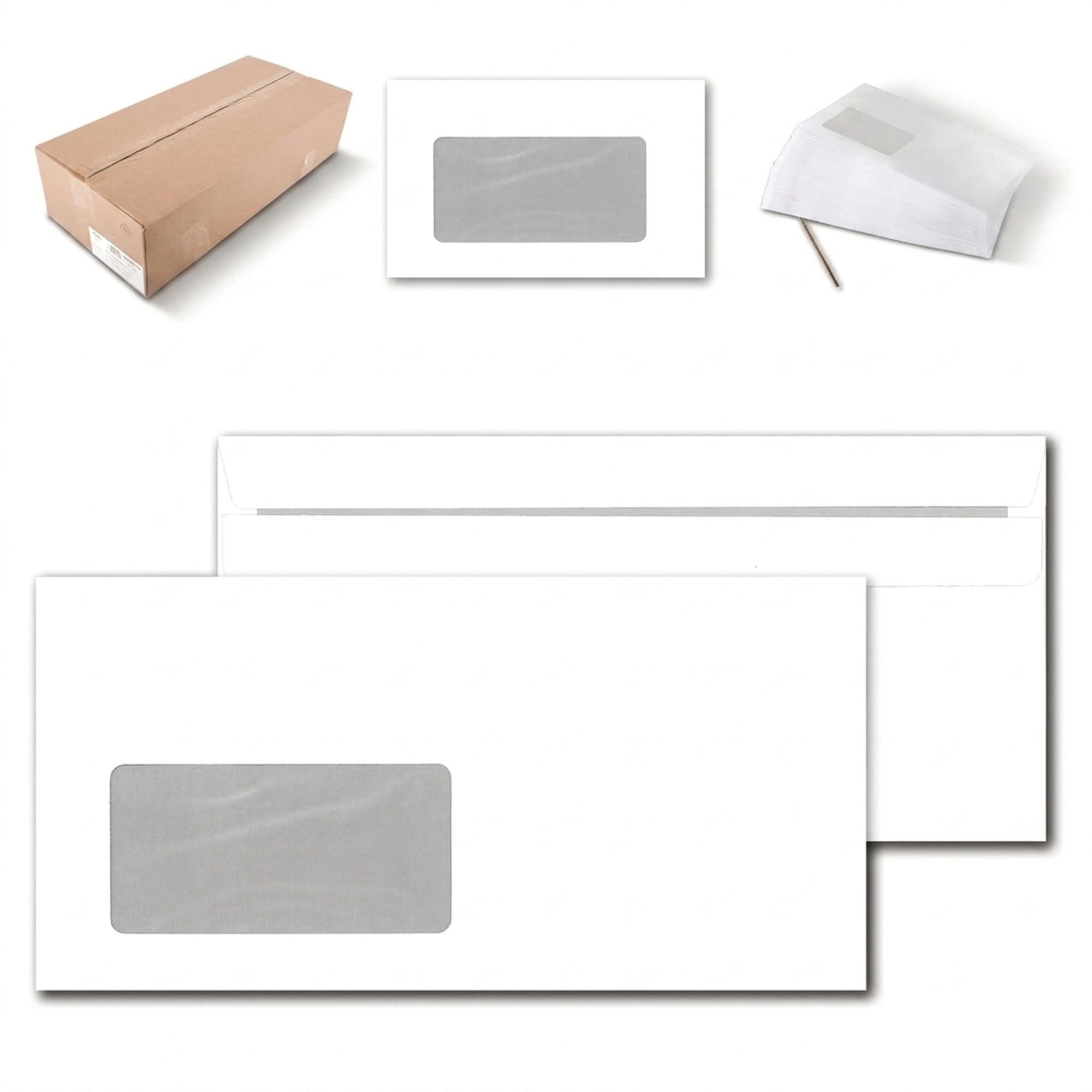 KK Verpackungen Briefumschläge DIN Lang 110x220 mm | 7000 Stück, 75 g/m² selbstklebend | Mit Fenster | Kuverts Weiß