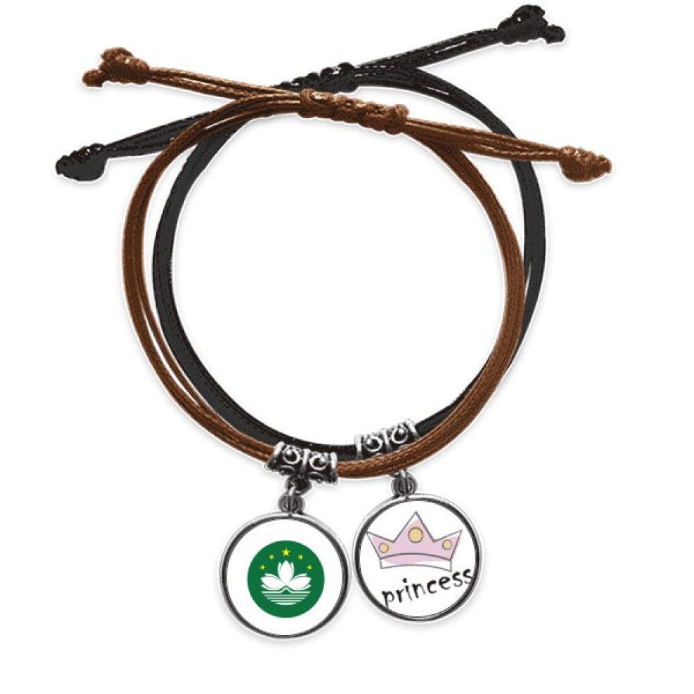 Pulsera de Macao con bandera regional y cadena de cuero trenzado para mujer 5