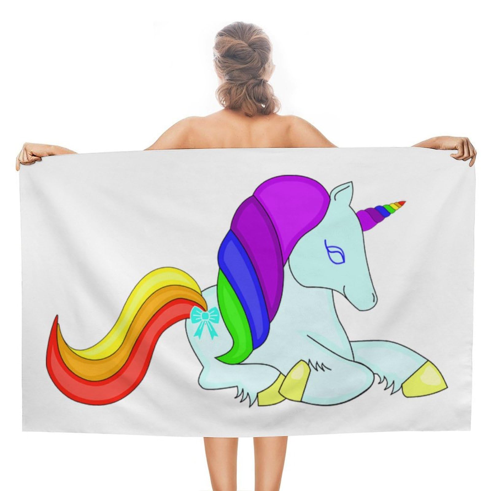 LEDFCVSU Beach Towel, Unicorn Rainbow Cute Bath Towel, Absorbent Towel for Swimming, Sports, Travel