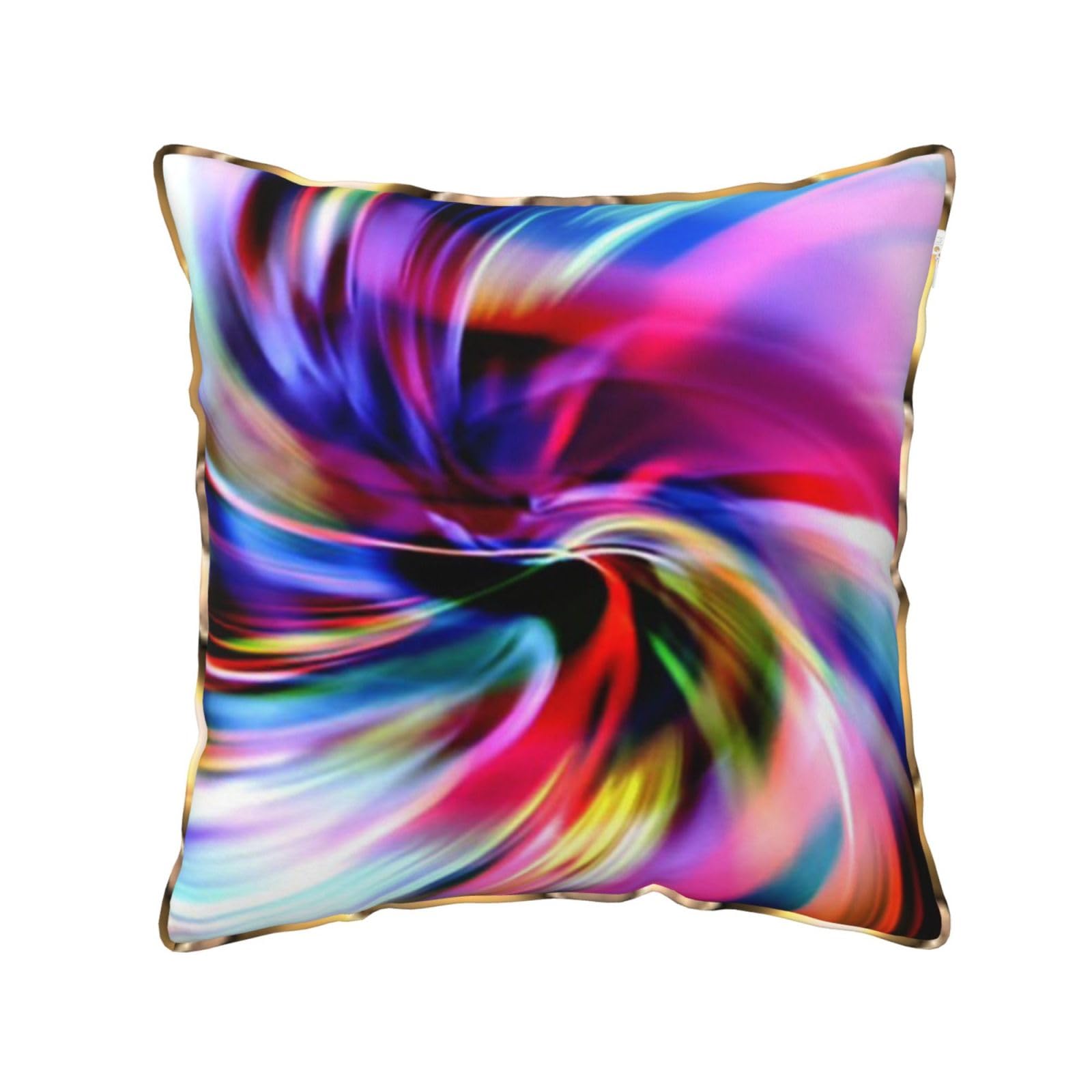 AUBKFELD Colorful Tie Dye Printed Velvet Cushion Cover 45x45 CM with Gold Edging Strip, Square Pillowcase Soft Throw Pillow Covers Case Decorative for Living Room Sofa Couch Bed Bench