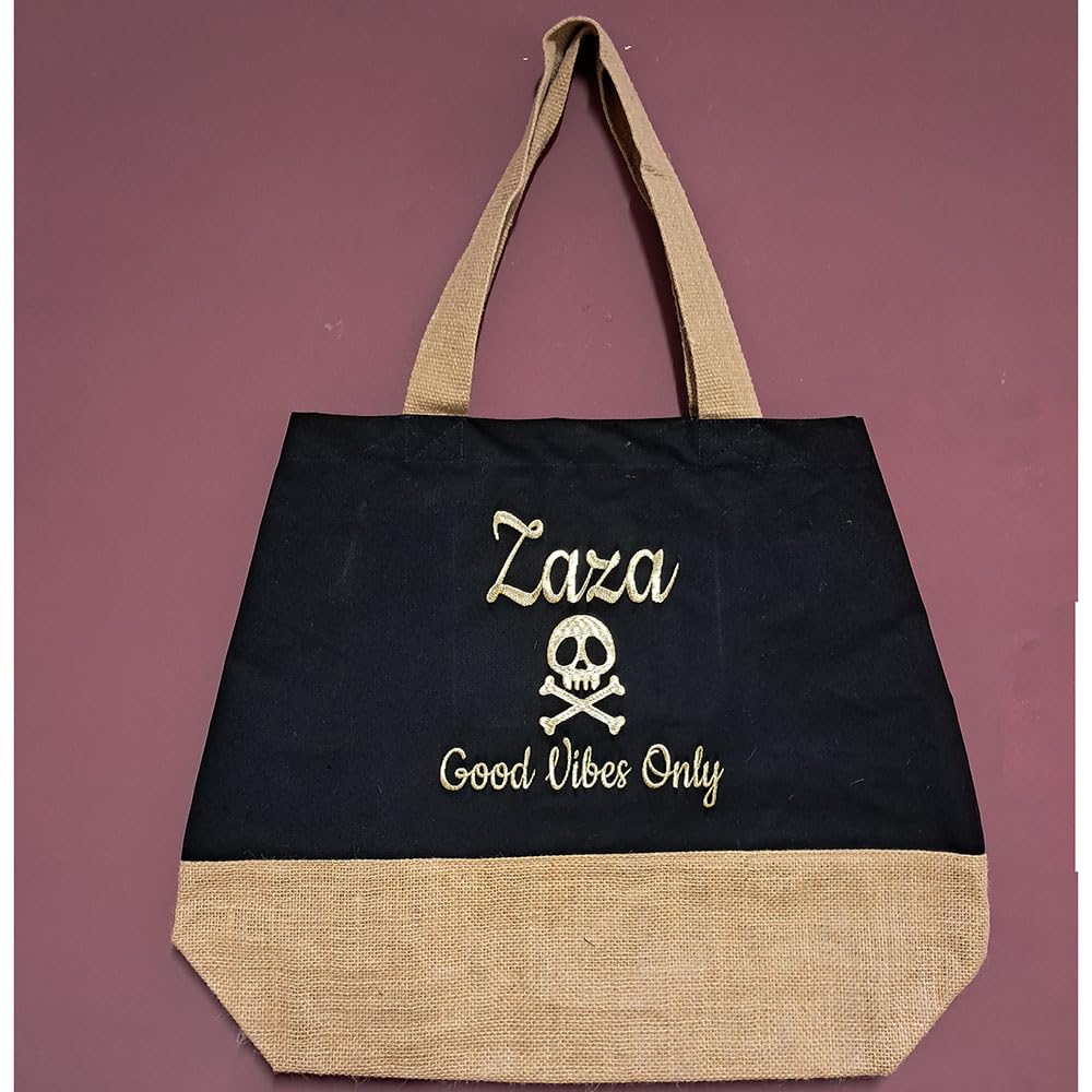 Sac shopping caba brodé et personnalisé avec un prénom, femme, porté épaule, bandouliere, toile coton et jute, original, cadeau femme, fille, anniversaire, mariage, maman, fete des meres, maitresse
