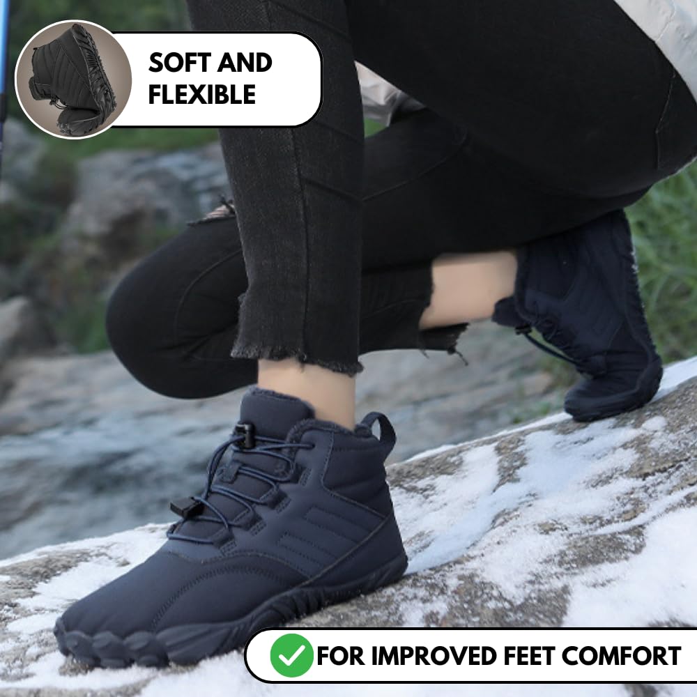 Hike Footwear Caspar Pro HF - Non-Slip and Comfortable Winter Barefoot Shoes Provide Warmth and Support, Walking Boots for Women Men Unisex Black