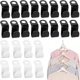 100Pcs Clothes Hanger Connector Hooks, Super Space Saving for Closet Heavy Duty Cascading Hanger Extender Hooks Plastic Closet Hanger Organizer (White & Black)