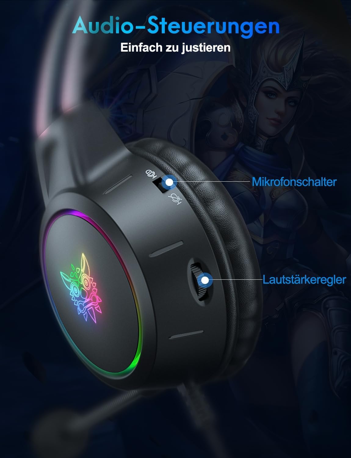 Cat Ear Gaming Headphones with Detachable Ears, RGB, 7.1 Surround Sound – Over-Ear Headphones with Microphone, Lightweight & Comfortable for Kids/Adults, Compatible with PC, PS4/PS5, Xbox One Series — view 6