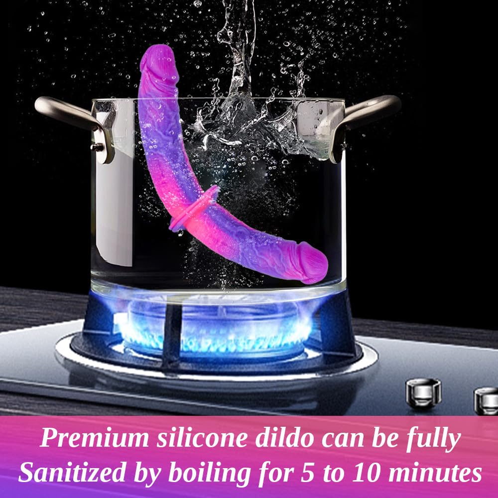 Strap-on Dildo Fantasia in Silicone, Ideale per Principianti, Cintura Regolabile con Dildo Doppi Reali da 18 cm * 2,Cintura Strap-on per Piacere Vaginale e Anale,Giocattolo Sessuale per Donne Lesbiche