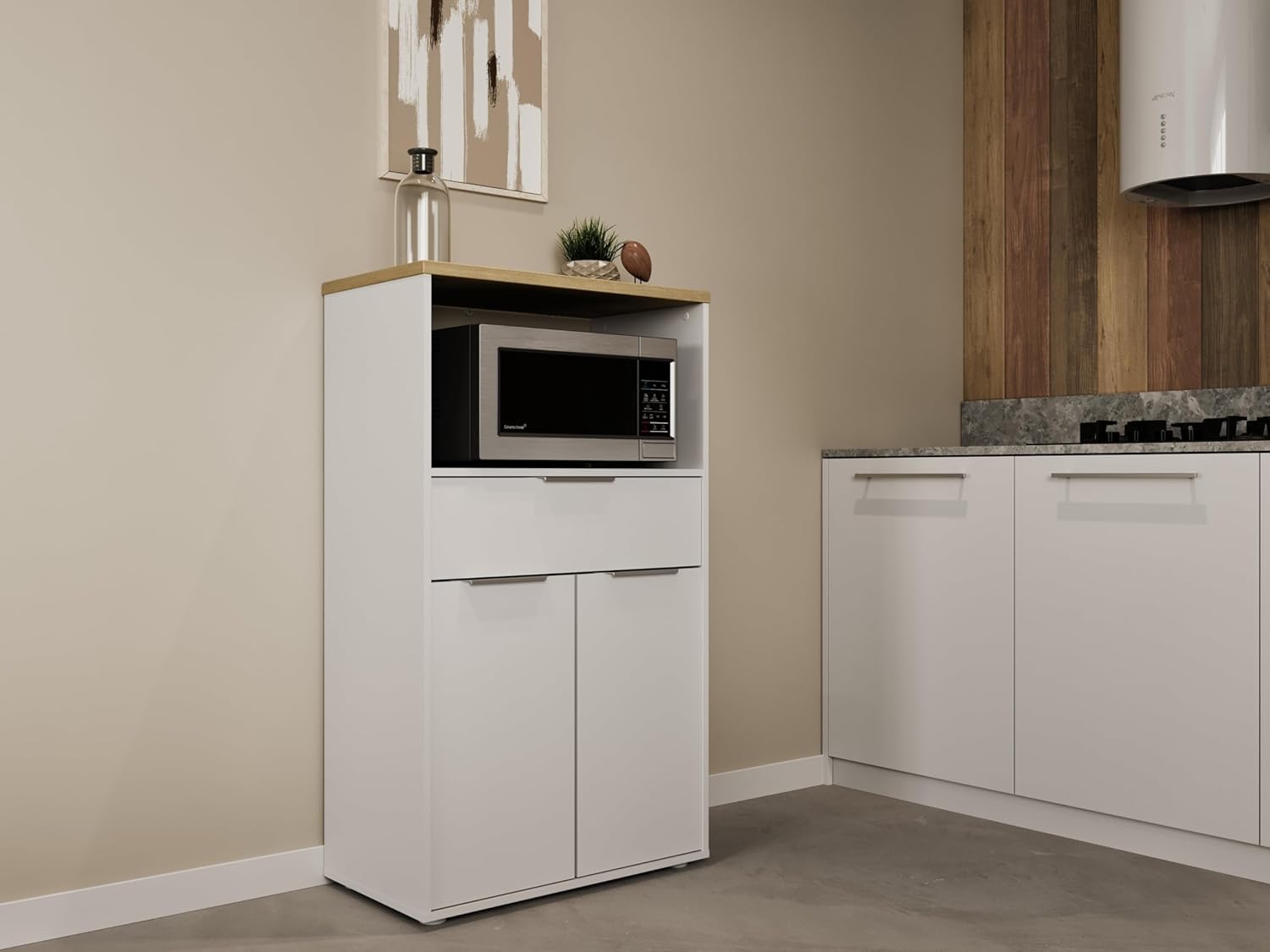 Demeyere Mobile a Microonde, Bianco & Rovere, 70 x 123 x 40 cm
