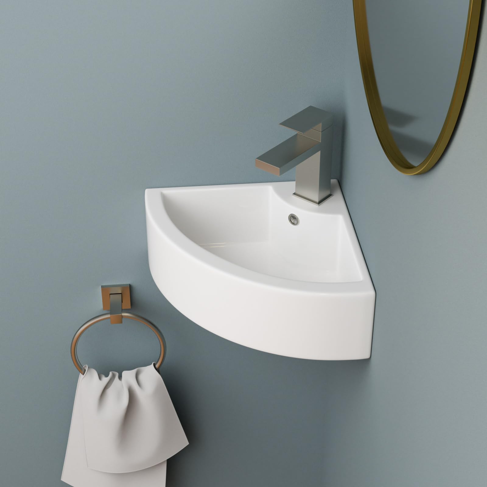 Sarlai Bathroom Corner Sink, Wall Hung Cloakroom Wash Basin, White Rectangular Wall Mounted Samll Sink for Bathroom, Toilet and Vanity Cabinet 45.7 x 33 x 12.7 cm