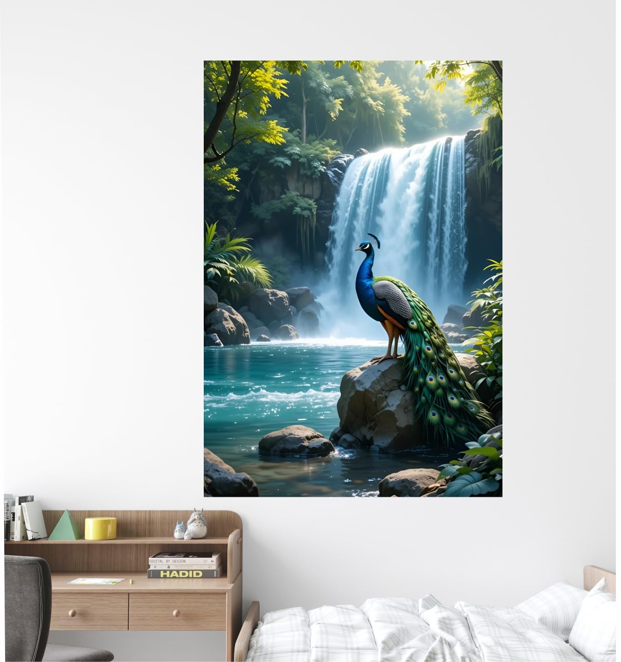 Peacock Waterfall Wall Sticker | 30 x 45 cm Nature Landscape Wall Décor for Living Room, Bedroom, Office & Home Decoration-image-3
