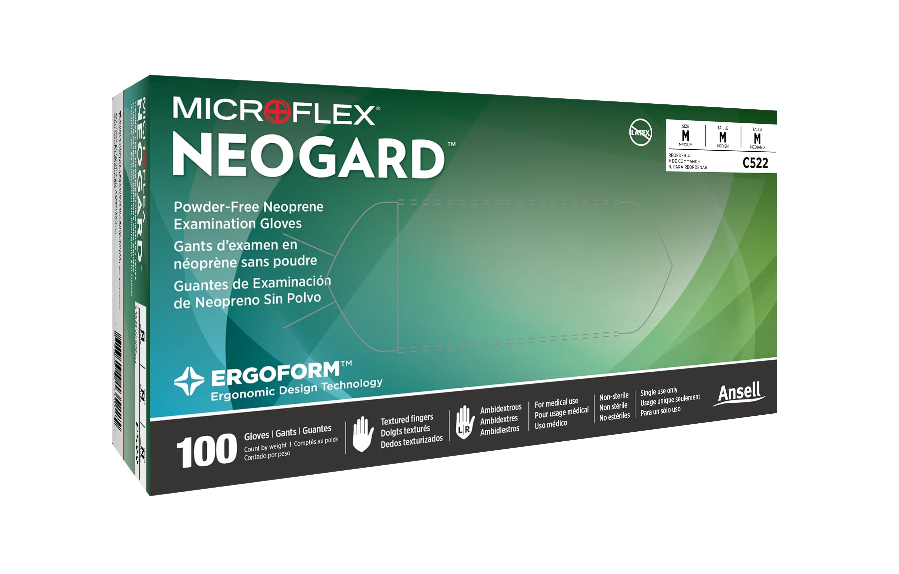 Ansell MICROFLEX Neogard C52 Exam Standard Gloves - XS, Green (Case of 1,000)