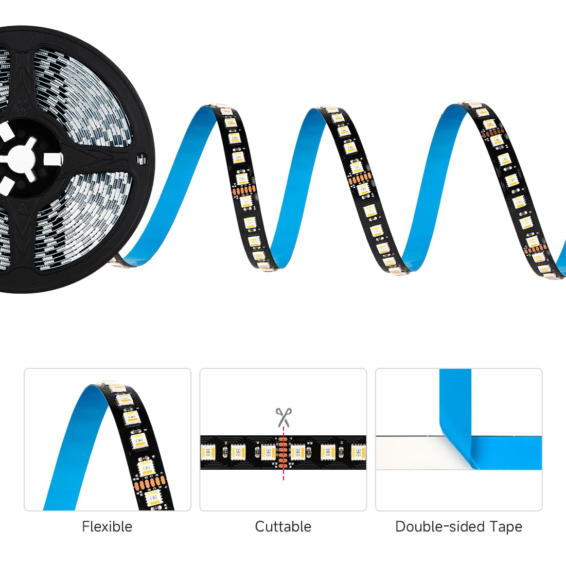 BTF-LIGHTING RGBCCT 5 kolorów w 1 5050SMD taśma LED DC24 V 5 m 96 LED/m 480 diod LED RGB + ciepła biel + zimna biel czarna PCB IP30, niewodoszczelna, do dekoracji wnętrz (kontroler i zasilacz nie