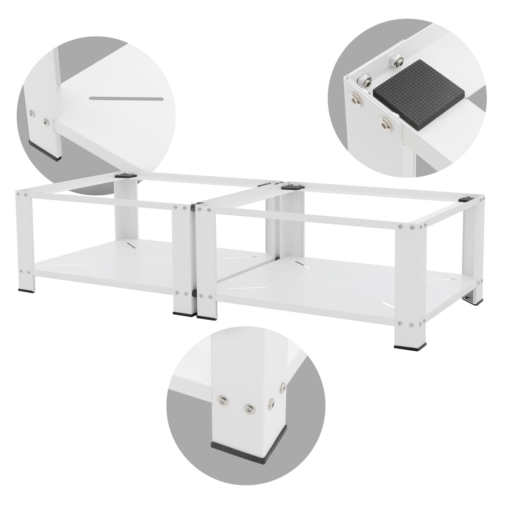 ML-Design Biala Podwójna Podstawa Pod Pralke 128x54 Cm Stalowa Do 2x150 Kg Stabilna Konstrukcja Z Dwiema Pólkami Platforma 32 cm Podniesiona Baza Dwukomorowa Praktyczne Podparcie Solidna Rama