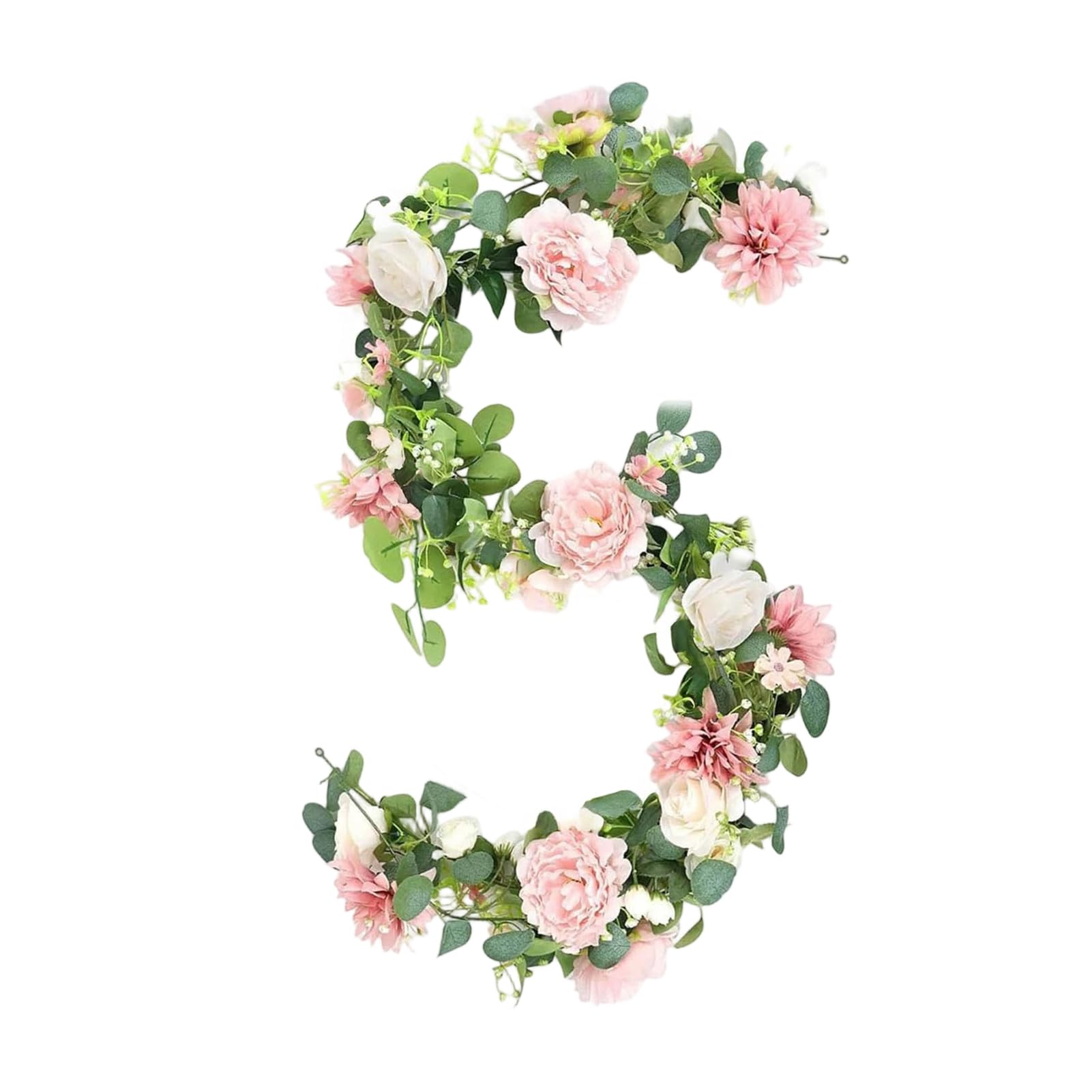 matumou 170/180CM Artificial Peony Flower Garland with Eucalyptus Leaves UV Resistant Realistic Hanging Faux Flower Vine for