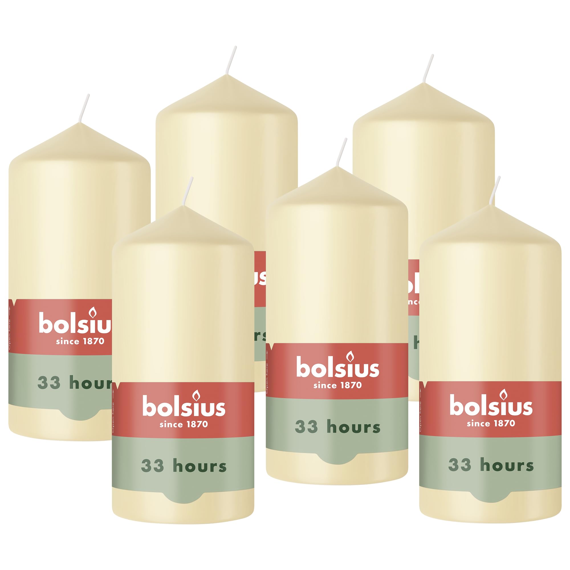 Bolsius - Pillar Candle - Beige - 12 cm - 6 Pieces - Burning time 33 Hours - Natural Vegetable Wax - Palm Oil Free