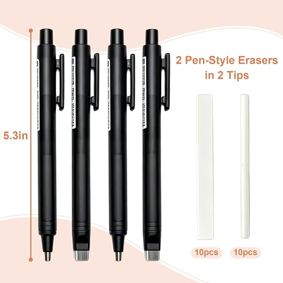 4 Pack Retractable Mechanical Eraser Pen Set, 4 Black