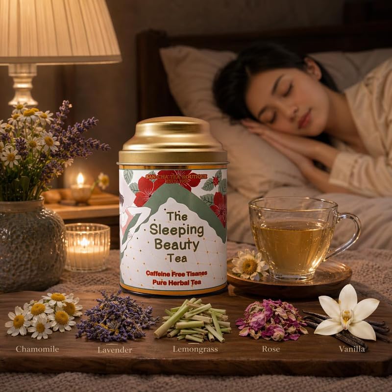 Image of Sancha Tea Boutique, Sleeping Beauty Herbal Infusion, 30g Loose Leaves, Finest Herb Tisane for Sleep & Bedtime, Blended with Rose /Lavender /Vanilla /Chamomile /Vanilla