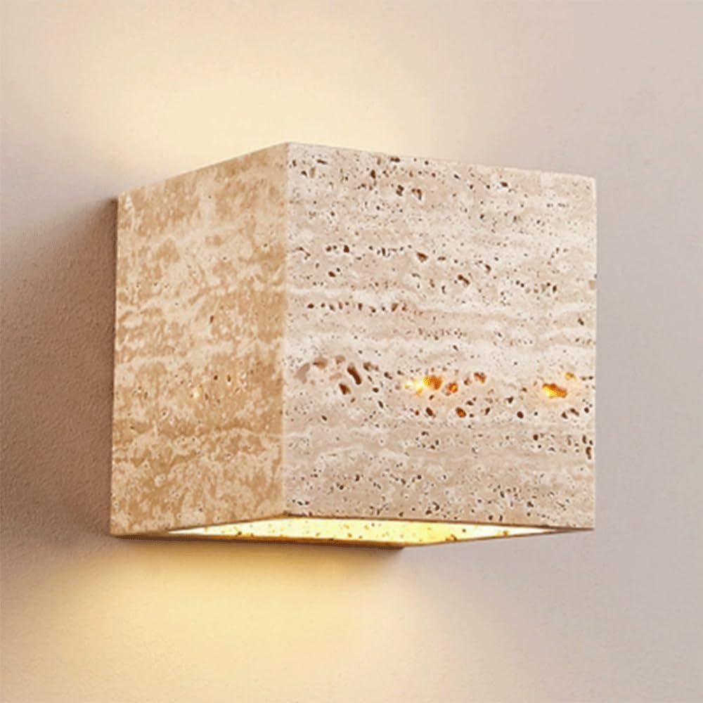 SHUANGZ Black/Yellow Travertine Wall Sconce Modern LED Warm Wall Light Fixtures Square Stone Shade Japanese Wabi-Sabi Art Wall Light Fixture for Farmhouse, Entryway, Stairway Home Wall Decor Light
