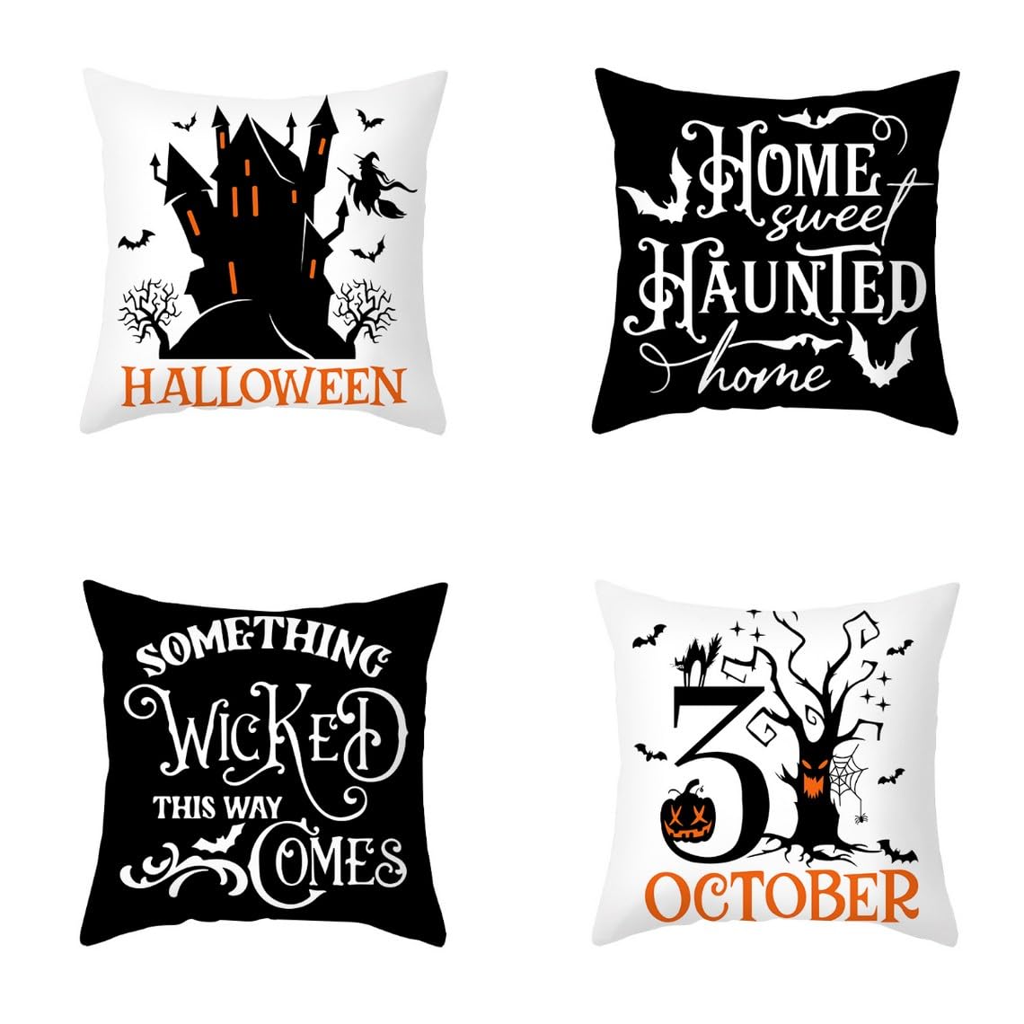 Chenlane Silk Pillow Covers Standard Size Zippered Decorative Cushion Outdoor Halloween, Couch Patio Replacement Set Private Customisation 50x50 cm, 4Pcs