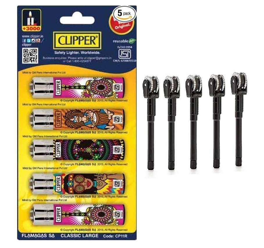 Clipper CP-11 Refillable Cigarette Gas Lighter (Mix Colors) (Pack of 5 Pcs) with 5 Flint System Set of 10 Piece. Print Design Coming as per Stock Available.-image-11