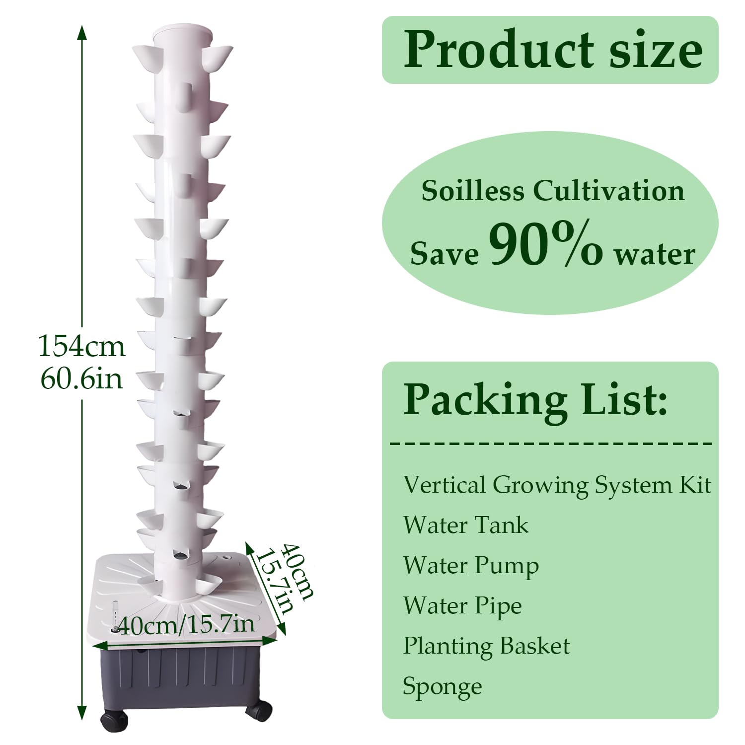 Torre hidropónica para 45 Plantas, Torre de Cultivo Vertical, Kit de Sistema de Cultivo Vertical para jardín, Kit de germinación de Interior para Frutas y Verduras