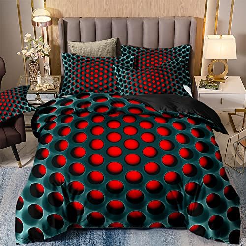 HAVOP 3D Duvet Cover Set King Size Black Red Boys Bedding Set, 3D Holes Digital Geometric Vivid Dence Magma Hole Bedding Cover Set Soft and Lightweight All Season Bedding Set with Pillowcase