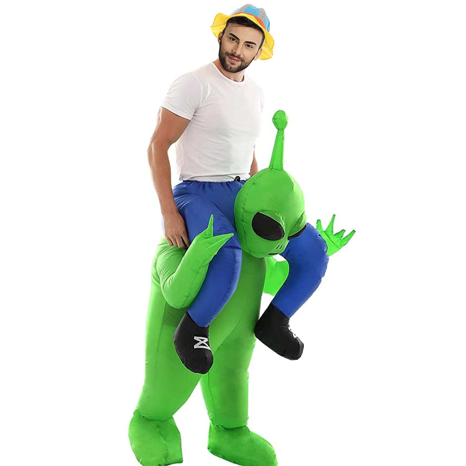 Déguisement extraterrestre vert extraterrestre People pour Adultes Halloween Vert Carry Me Costume Drôle Blow Up Cosplay pour Fête Carnaval 150-190CM